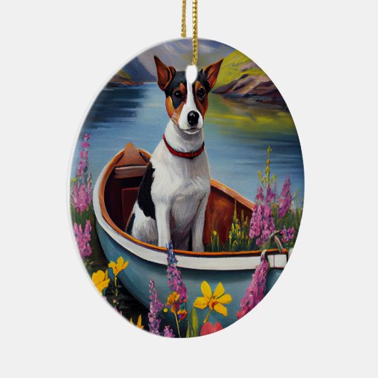 Rat Terrier on a Paddle: Ein Landschaftliches Aben Keramik Ornament (Rechts)