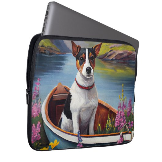 Rat Terrier on a Paddle: Ein Landschaftliches Aben Laptopschutzhülle (Vorne Rechts)