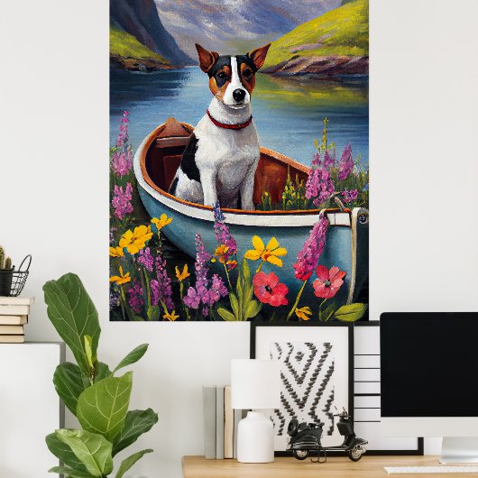 Rat Terrier on a Paddle: Ein Landschaftliches Aben Poster (Heimbüro)