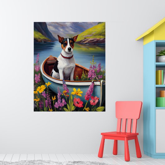 Rat Terrier on a Paddle: Ein Landschaftliches Aben Poster (Kinderzimmer 1)