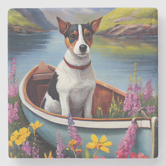Rat Terrier on a Paddle: Ein Landschaftliches Aben Steinuntersetzer (Vorderseite)