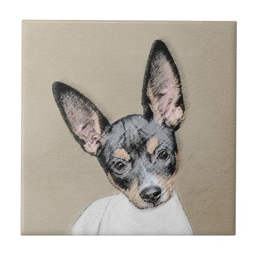 Rat Terrier Painting - Niedliche Original Dog Art Fliese (Vorderseite)