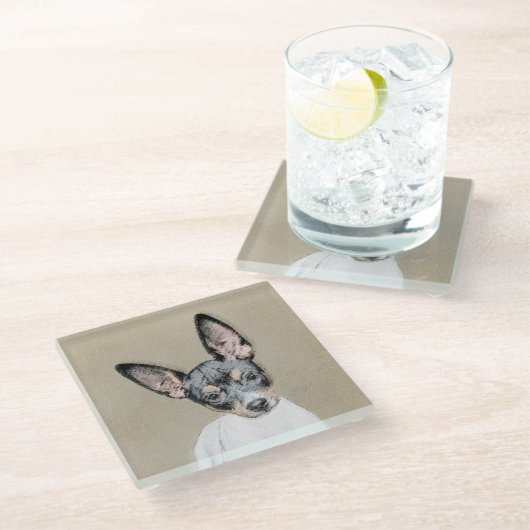 Rat Terrier Painting - Niedliche Original Dog Art Glasuntersetzer (Schrägansicht)