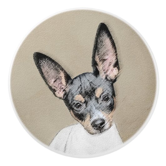 Rat Terrier Painting - Niedliche Original Dog Art Keramikknauf (Vorderseite)