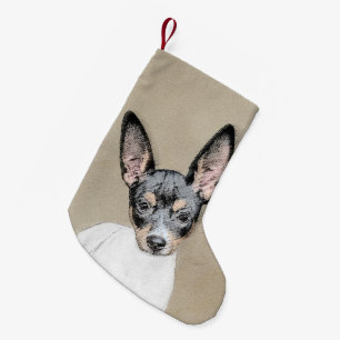 Rat Terrier Painting - Niedliche Original Dog Art Kleiner Weihnachtsstrumpf