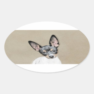 Rat Terrier Painting - Niedliche Original Dog Art Ovaler Aufkleber