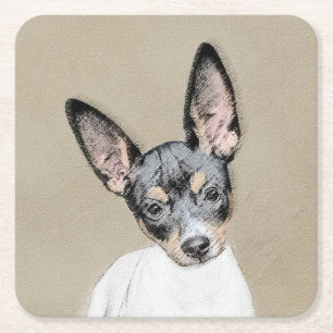 Rat Terrier Painting - Niedliche Original Dog Art Rechteckiger Pappuntersetzer
