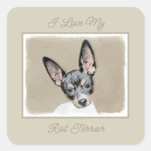 Rat Terrier Painting - Niedliches Original Hunde A Quadratischer Aufkleber