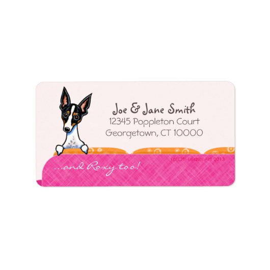 Rat Terrier Pink Couch Custom Pet Name Adressaufkleber (Vorne)