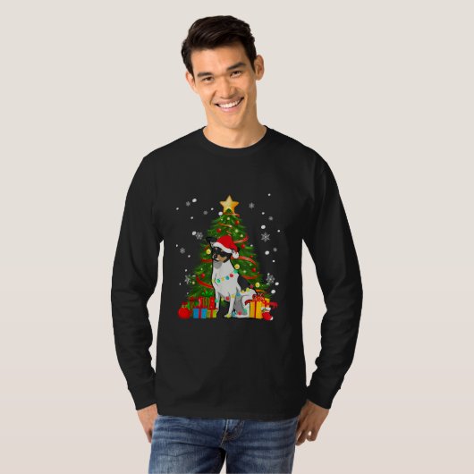 Rat Terrier Santa Christmas Tree Light Pajama Dog T-Shirt (Vorne ganz)