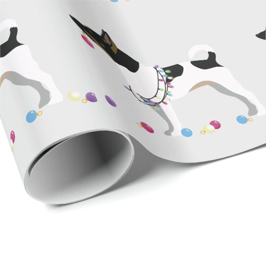 Rat Terrier Silhouette Weihnachtsdesign Geschenkpapier (Rolleneckpunkt)