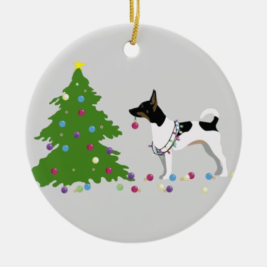 Rat Terrier Silhouette Weihnachtsdesign Keramikornament (Vorne)