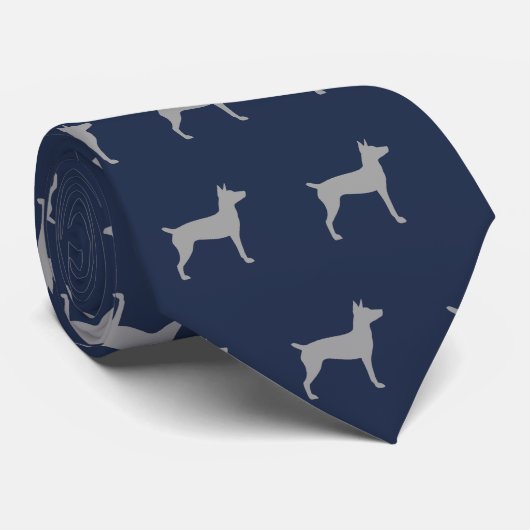 Rat Terrier Silhouetten Pattern Blue und Grau Krawatte (Gerollt)