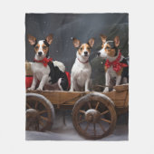 Rat Terrier Snowy Sleigh Weihnachtsdekor Fleecedecke (Vorderseite)