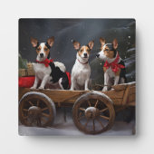 Rat Terrier Snowy Sleigh Weihnachtsdekor Fotoplatte (Vorderseite)