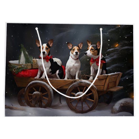 Rat Terrier Snowy Sleigh Weihnachtsdekor Große Geschenktüte (Rückseite)
