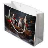 Rat Terrier Snowy Sleigh Weihnachtsdekor Große Geschenktüte (Rückseite Schrägansicht)