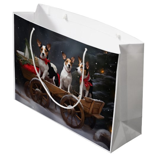 Rat Terrier Snowy Sleigh Weihnachtsdekor Große Geschenktüte (Rückseite Schrägansicht)