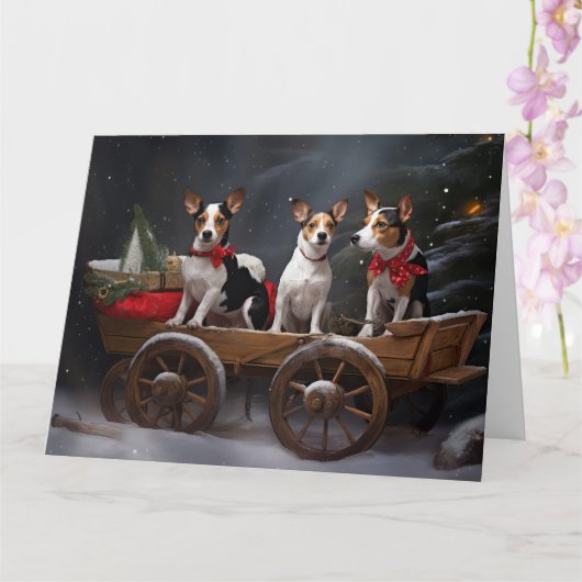 Rat Terrier Snowy Sleigh Weihnachtsdekor Karte (Orchidee)