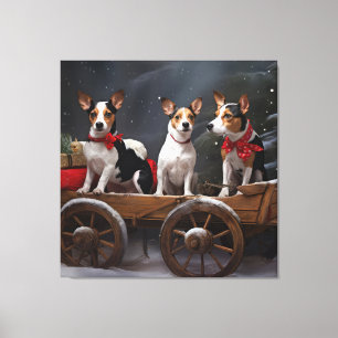 Rat Terrier Snowy Sleigh Weihnachtsdekor Leinwanddruck