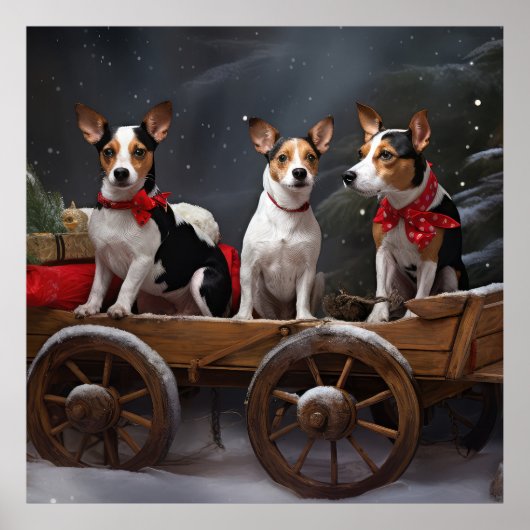 Rat Terrier Snowy Sleigh Weihnachtsdekor Poster (Vorne)