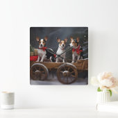 Rat Terrier Snowy Sleigh Weihnachtsdekor Quadratische Wanduhr (Zuhause)