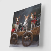 Rat Terrier Snowy Sleigh Weihnachtsdekor Quadratische Wanduhr (Winkel)