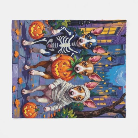 Rat Terrier Trick-or-Treating Halloween Costumes Fleecedecke (Vorderseite (Horizontal))