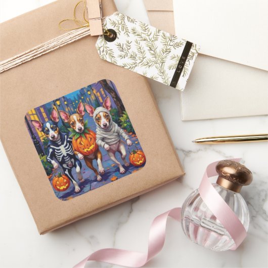 Rat Terrier Trick-or-Treating Halloween Costumes Quadratischer Aufkleber (Schenken)