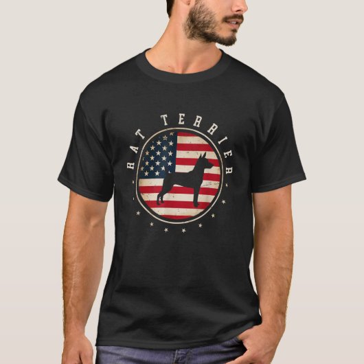 Rat Terrier USA Flag 4. Juli Mama Vater T-Shirt (Vorderseite)