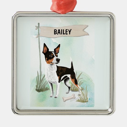 Rat Terrier Watercolor Personalized Dog Ornament Aus Metall (Vorne)