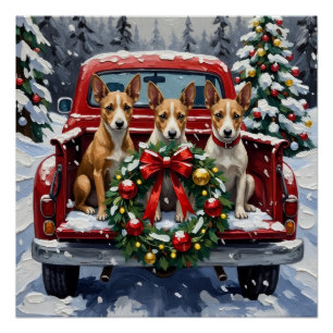 Rat Terrier Weihnachten Rotes Lastwagen Ferien Poster