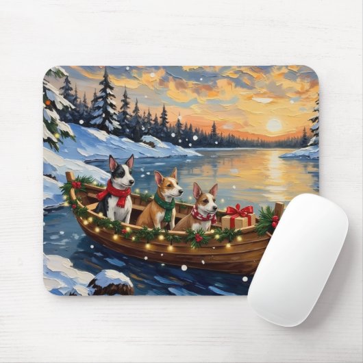 Rat-Terrier-Weihnachtsboot-Feier Mousepad (Mit Mouse)
