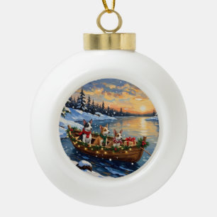 Rat Terrier Weihnachtsboot Urlaub Keramik Kugel-Ornament