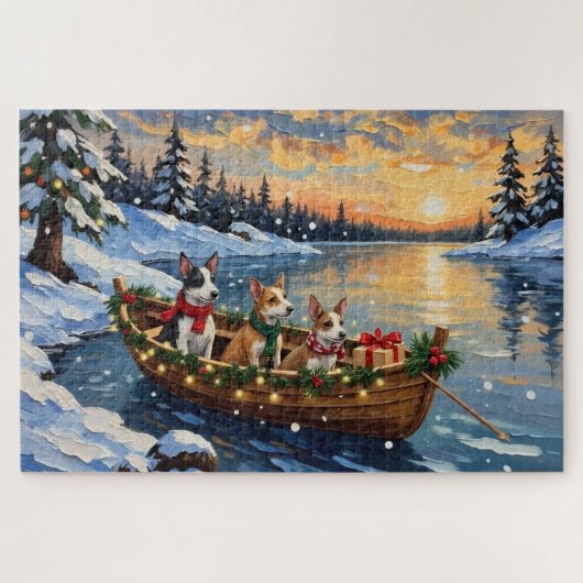 Rat Terrier Weihnachtsboot Urlaub Puzzle (Horizontal)