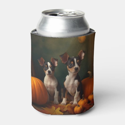 Rat Terrier Welpe Autumn Delight Pumpkin Dosenkühler (Kanne Vorderseite)
