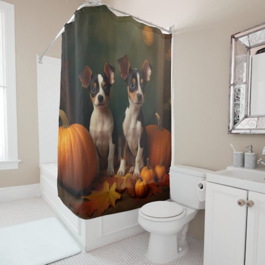 Rat Terrier Welpe Autumn Delight Pumpkin Duschvorhang (Beispiel)