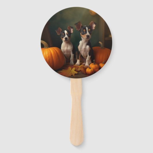 Rat Terrier Welpe Autumn Delight Pumpkin Fächer (Rückseite)