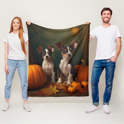 Rat Terrier Welpe Autumn Delight Pumpkin Fleecedecke (Beispiel)