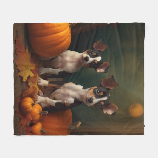 Rat Terrier Welpe Autumn Delight Pumpkin Fleecedecke (Vorderseite (Horizontal))