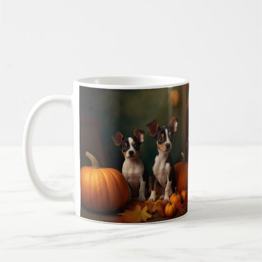 Rat Terrier Welpe Autumn Delight Pumpkin Kaffeetasse (Links)