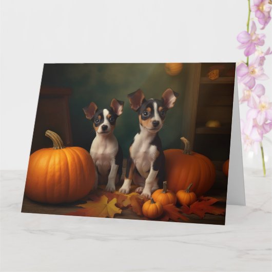 Rat Terrier Welpe Autumn Delight Pumpkin Karte (Orchidee)