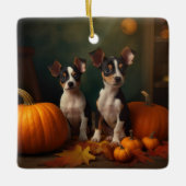 Rat Terrier Welpe Autumn Delight Pumpkin Keramikornament (Vorderseite)