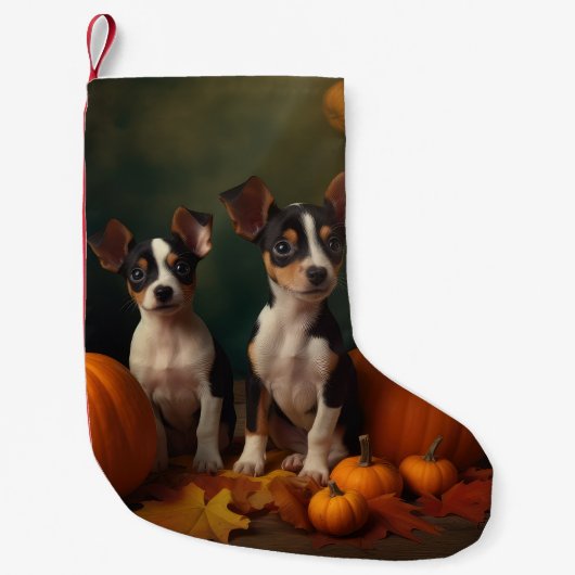 Rat Terrier Welpe Autumn Delight Pumpkin Kleiner Weihnachtsstrumpf (Vorderseite)