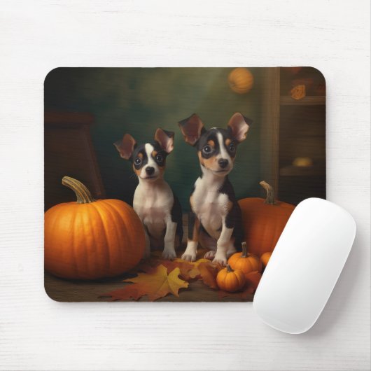 Rat Terrier Welpe Autumn Delight Pumpkin Mousepad (Mit Mouse)