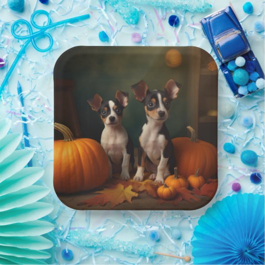 Rat Terrier Welpe Autumn Delight Pumpkin Pappteller (Party)