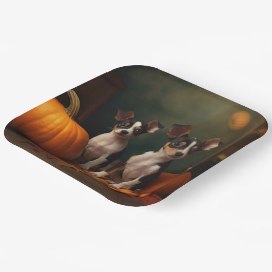 Rat Terrier Welpe Autumn Delight Pumpkin Pappteller (Gewinkelt)