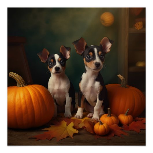 Rat Terrier Welpe Autumn Delight Pumpkin Poster (Vorderseite)