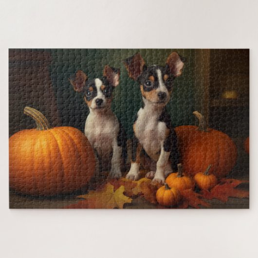Rat Terrier Welpe Autumn Delight Pumpkin Puzzle (Horizontal)