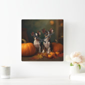 Rat Terrier Welpe Autumn Delight Pumpkin Quadratische Wanduhr (Zuhause)
